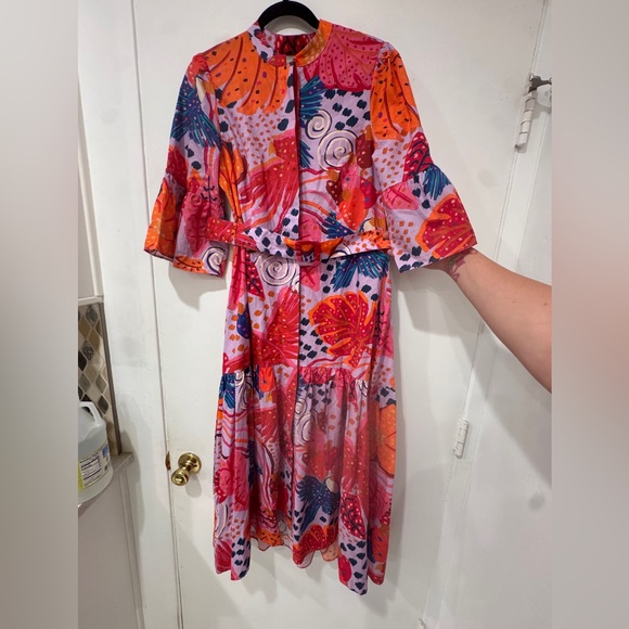 PERFECT FARM Rio Lilac Colorful Party Midi Dress - Picture 8 of 17